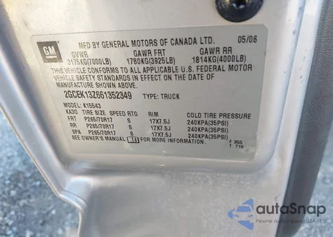 2006 Chevrolet Silverado 1500 Lt1 from USA, damaged, VIN 2GCEK13Z661352349